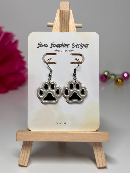 Paw Print Earrings - White & Black