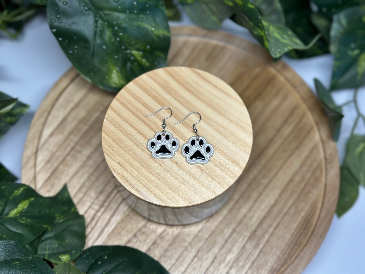 Paw Print Earrings - White & Black