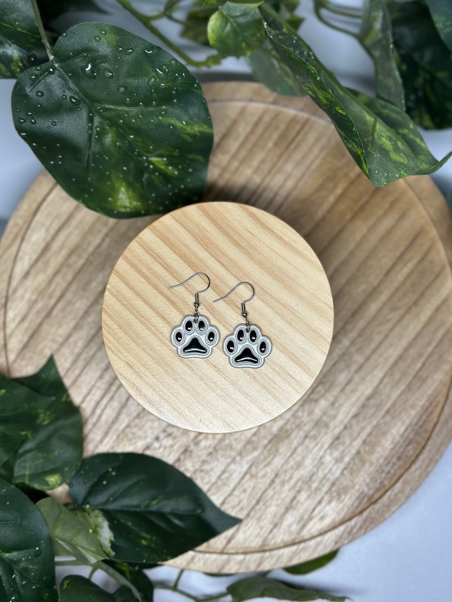 Paw Print Earrings - White & Black