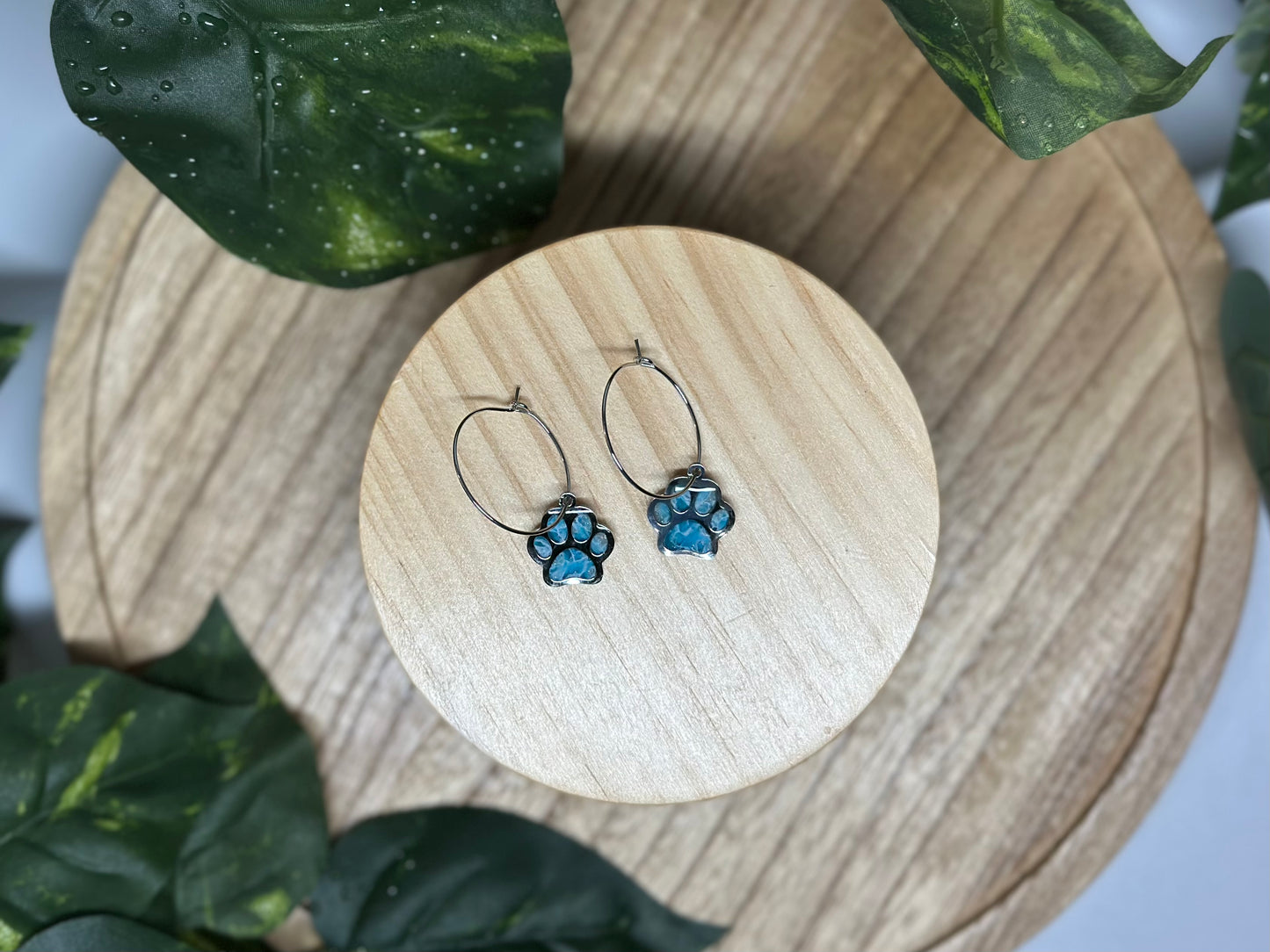 Paw Print Hoop Earrings - Ocean Blue
