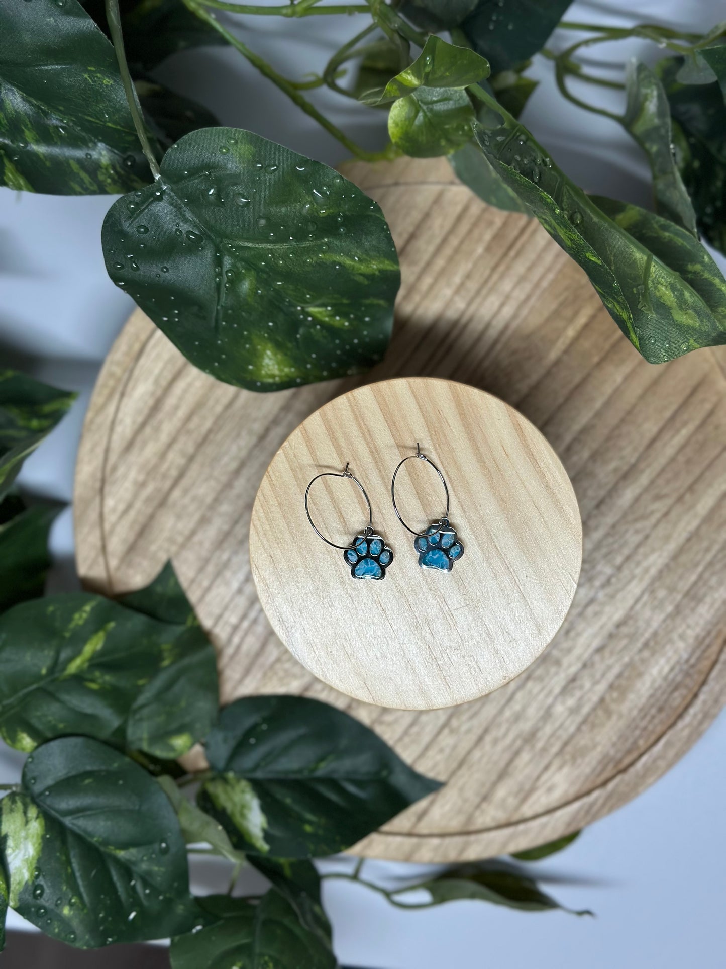 Paw Print Hoop Earrings - Ocean Blue