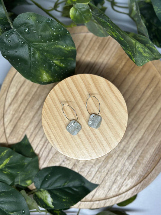 Square Pendant Hoop Earrings - Light Gray
