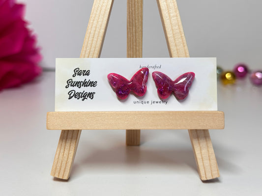 Butterfly Stud Earrings - Fuchsia