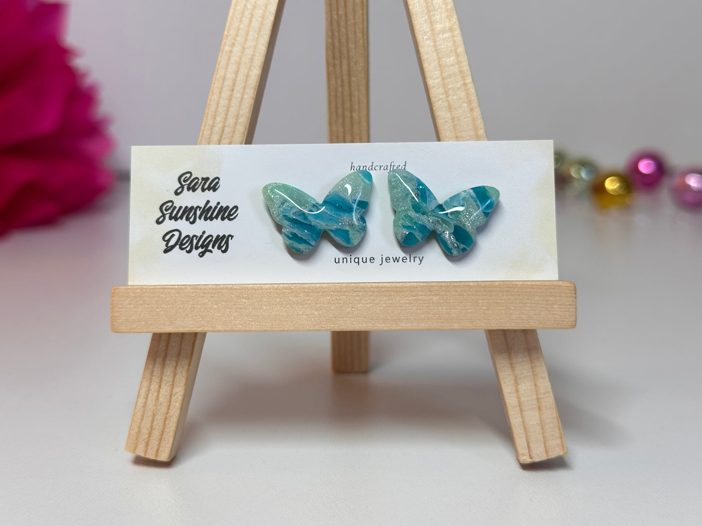 Butterfly Stud Earrings - Ocean Blue