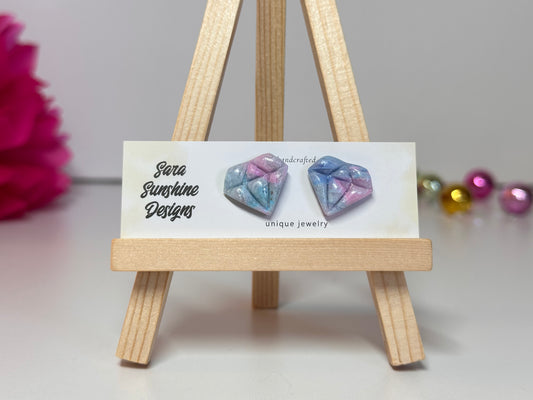 Diamond Shape Stud Earrings - Cotton Candy