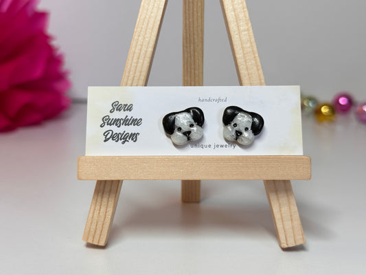 Dog Head Stud Earrings - White & Black 1