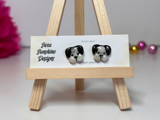 Dog Head Stud Earrings 2 - White & Black