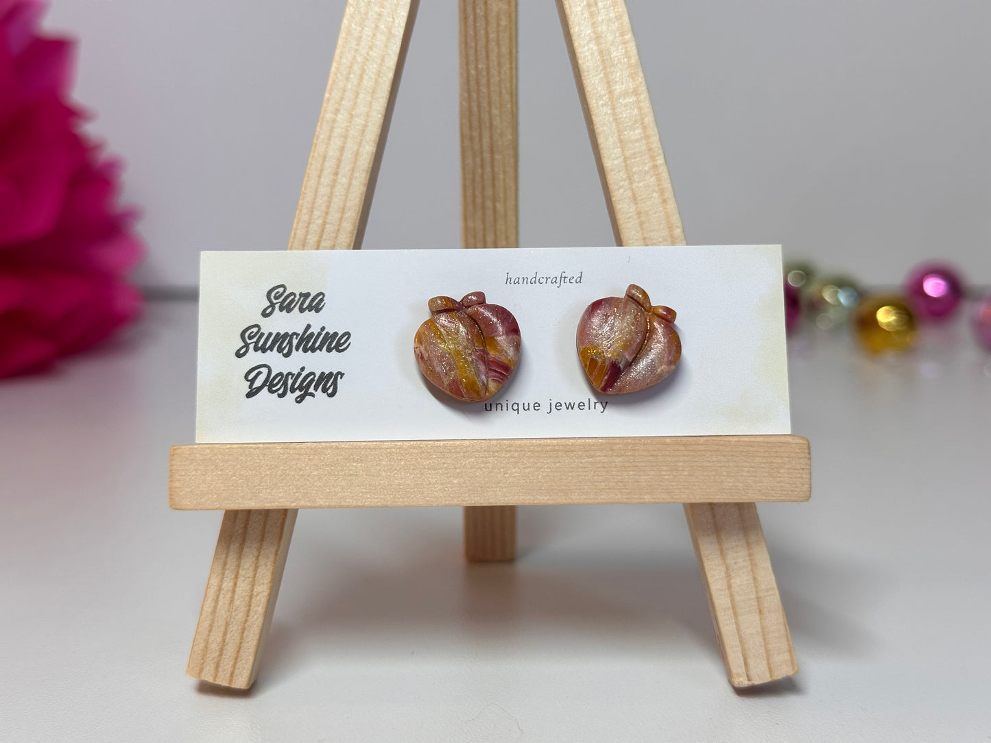 Peach Stud Earrings - Yellow & Maroon