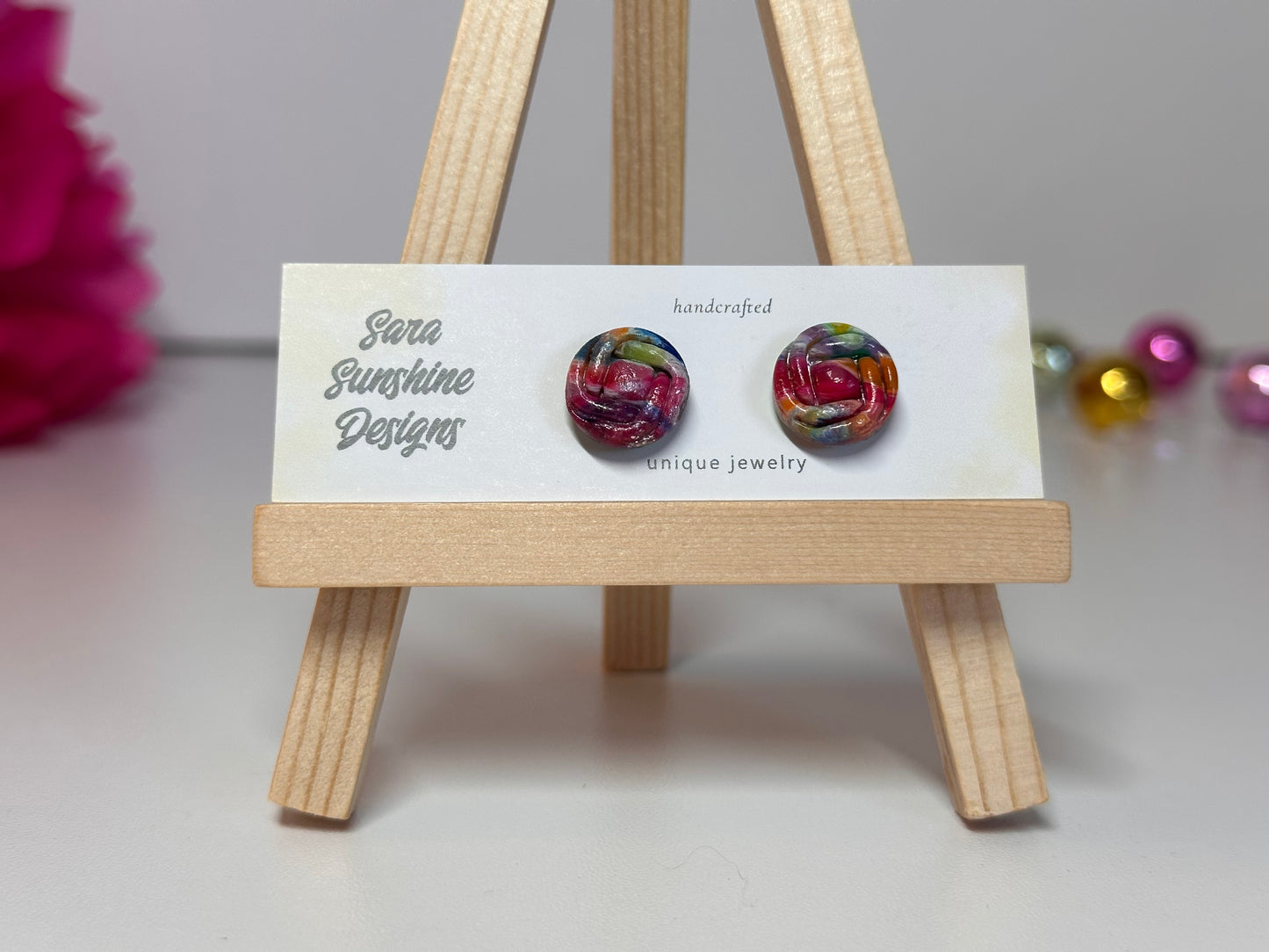 Roundy McFlower Stud Earrings - Rainbow