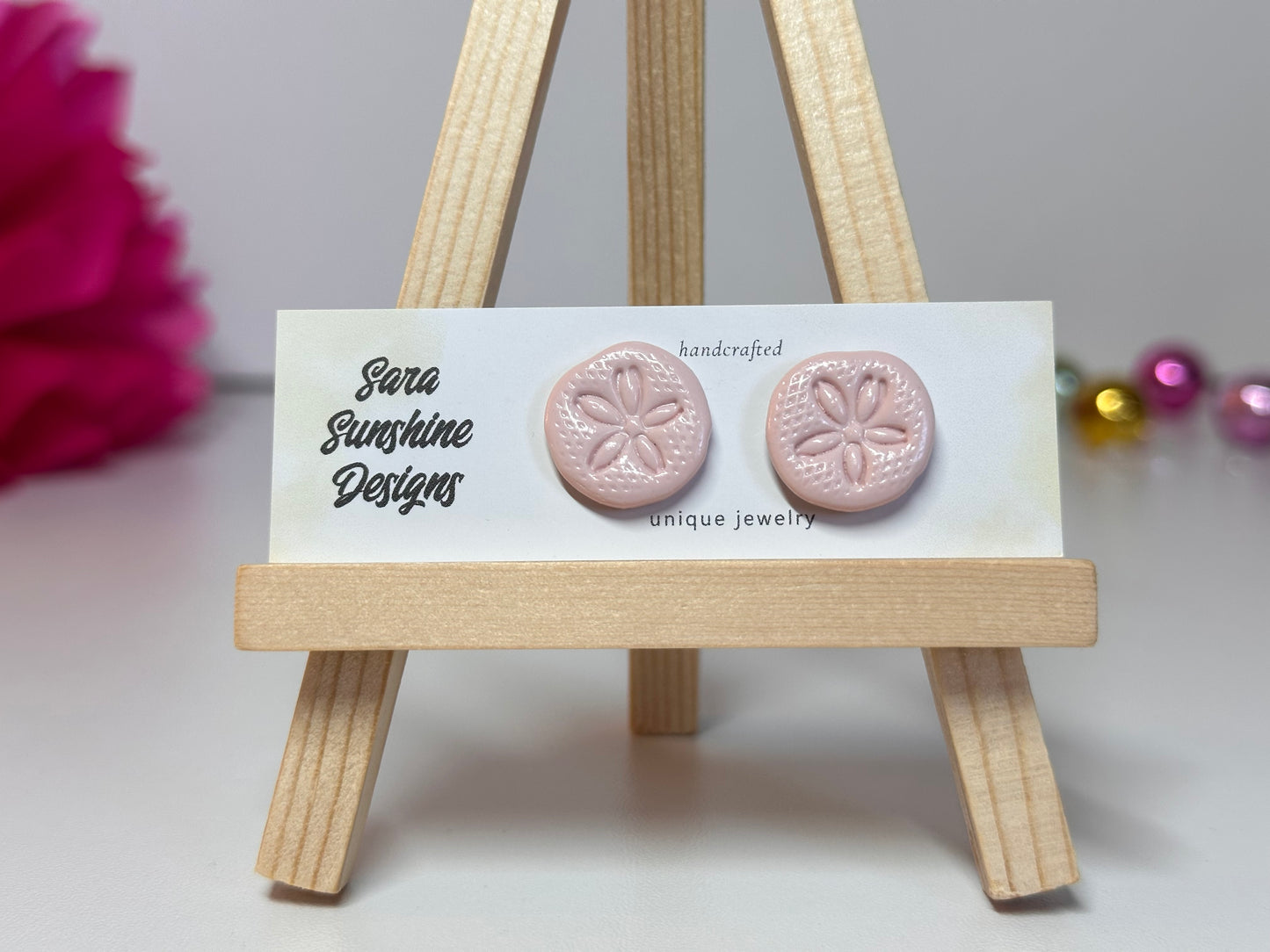 Sand Dollar Stud Earrings - Light Pink