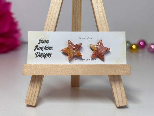 Star Stud Earrings - Yellow & Orange