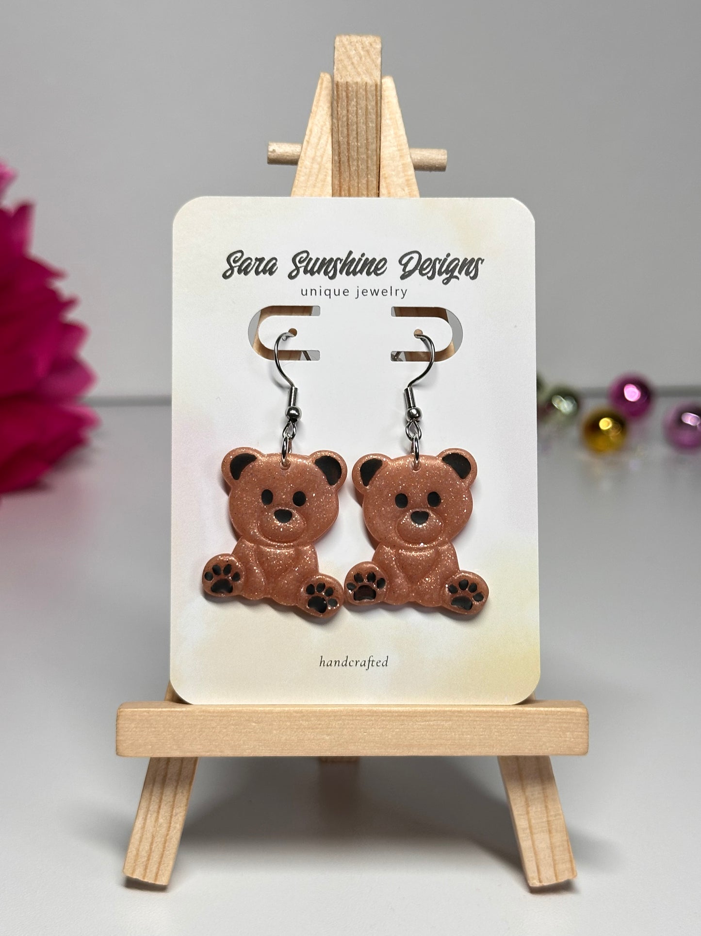 Teddy Bear Earrings - Tan