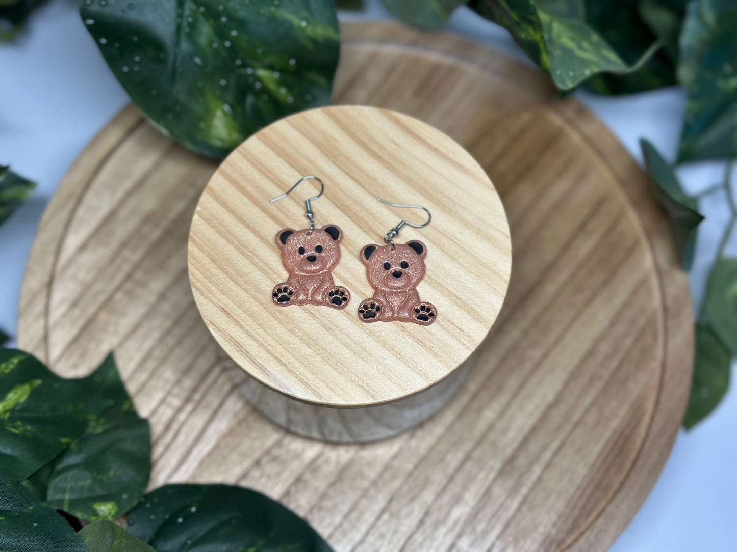 Teddy Bear Earrings - Tan