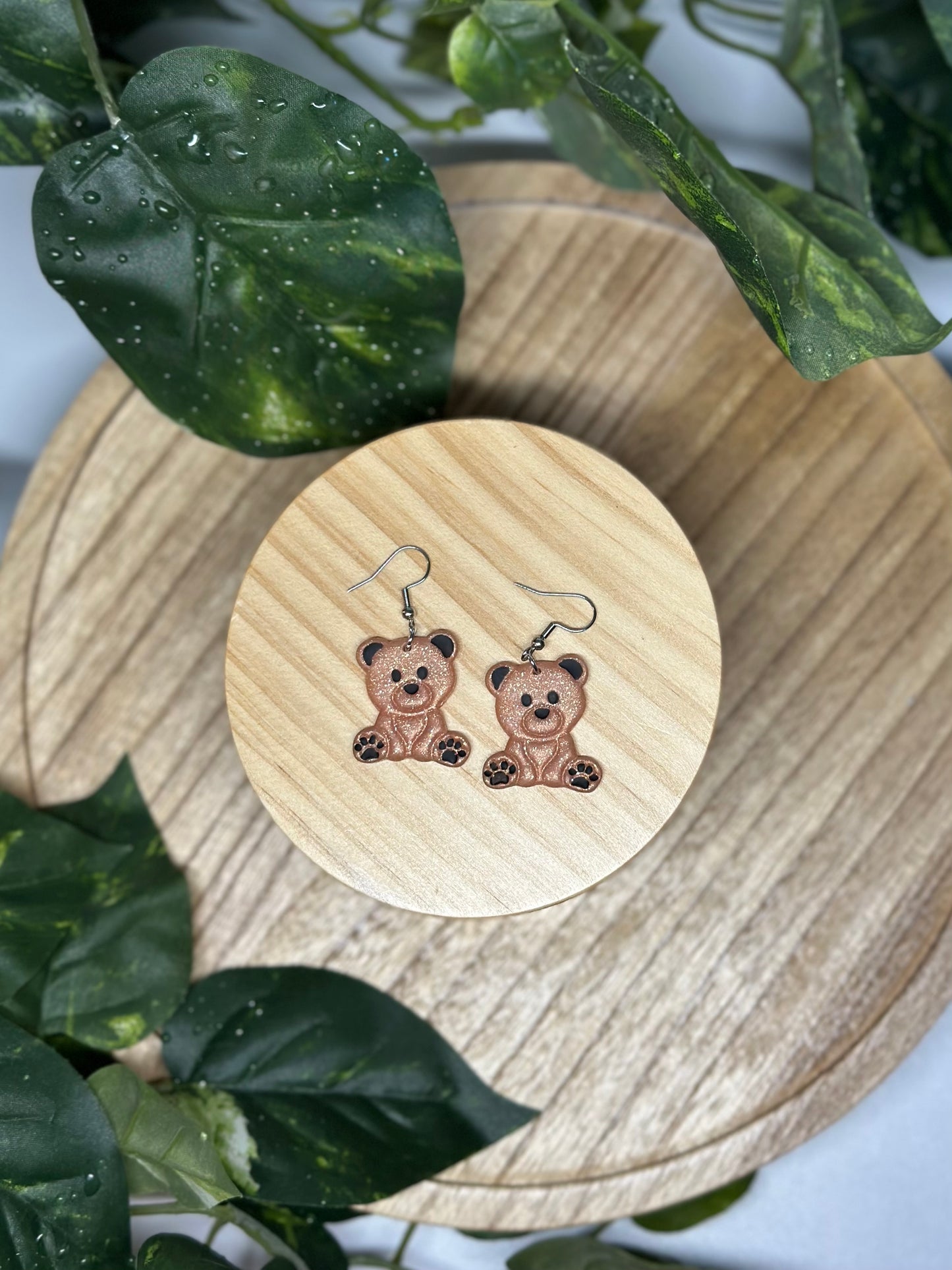 Teddy Bear Earrings - Tan