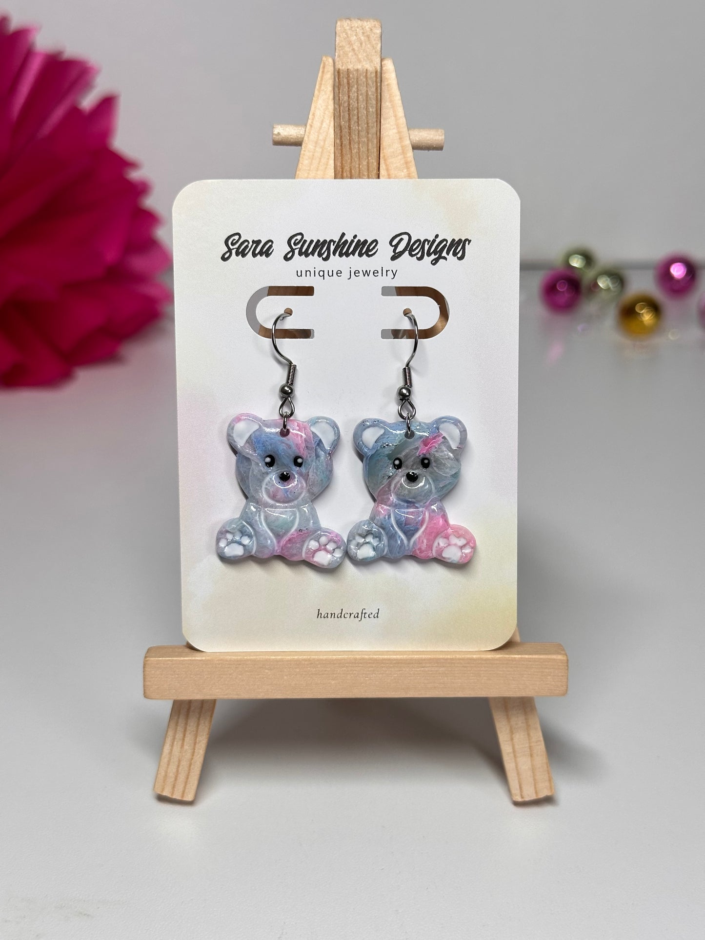 Teddy Bear Earrings - Cotton Candy