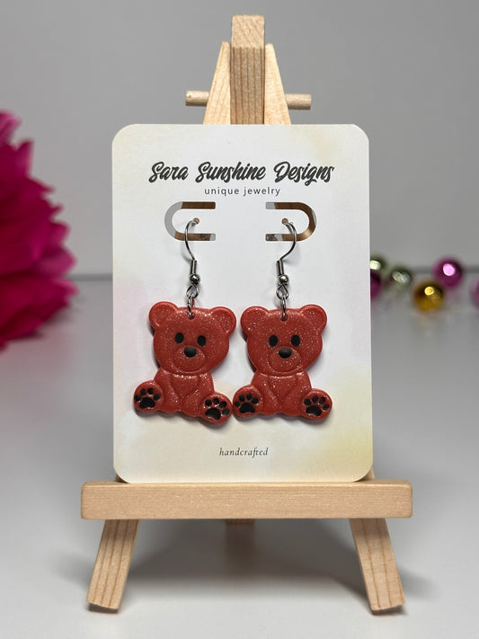 Teddy Bear Earrings - Orange