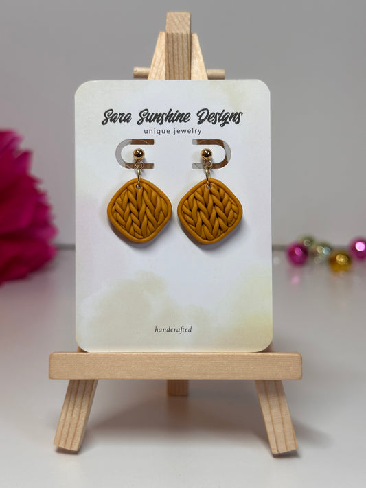 Tilted Square Braided Earrings - Mustard