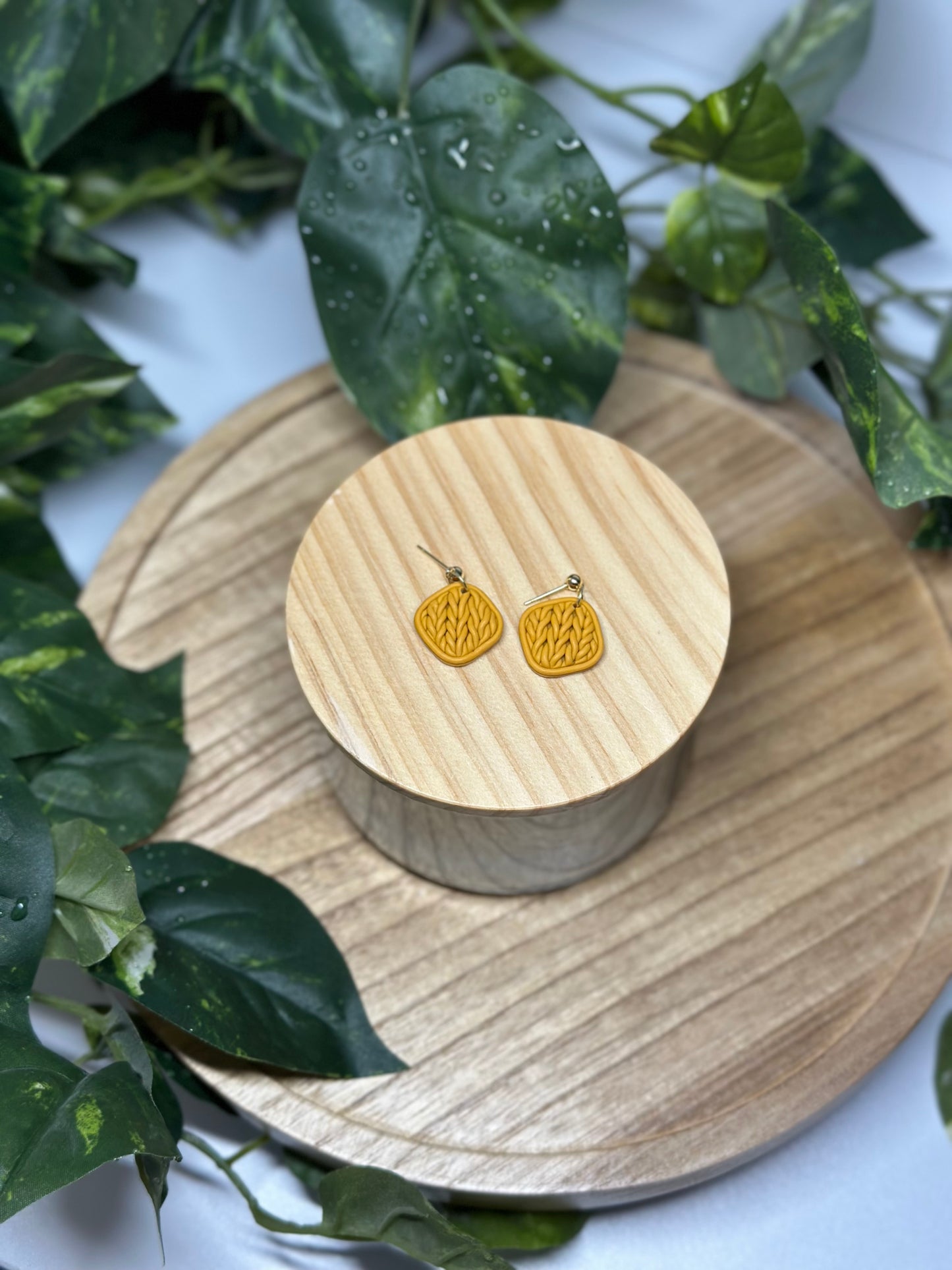 Tilted Square Braided Earrings - Mustard