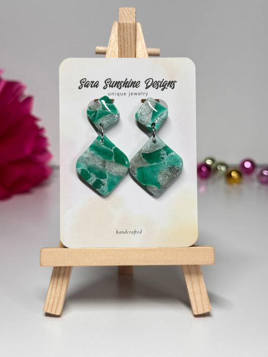 Tilted Square Earrings - Green