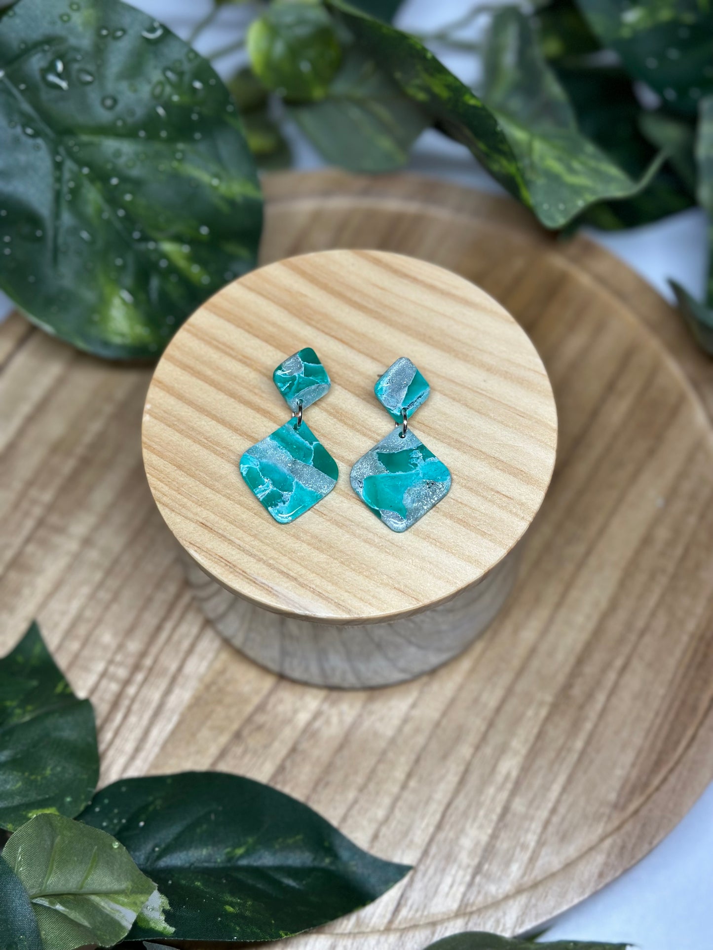 Tilted Square Earrings - Green