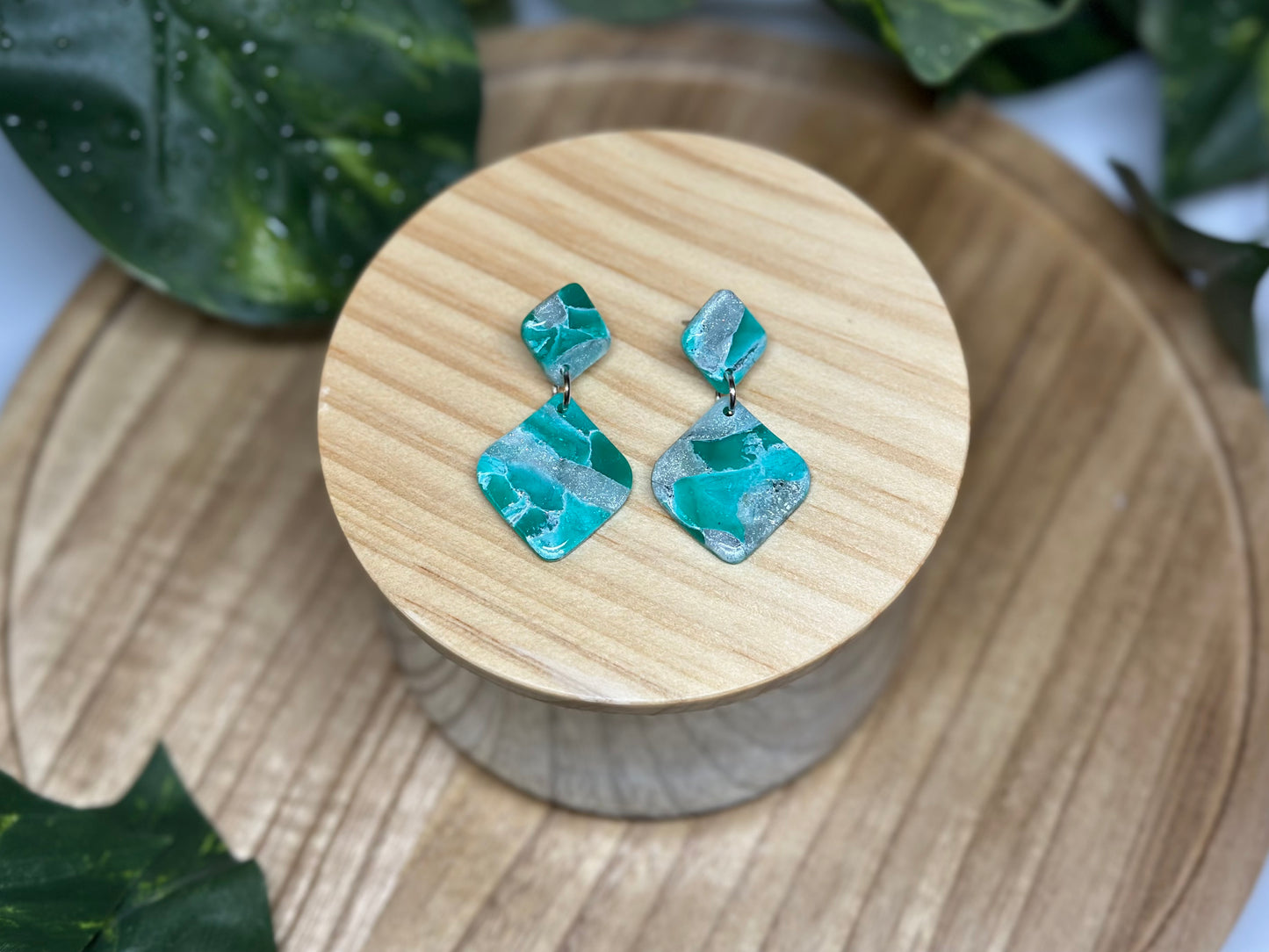 Tilted Square Earrings - Green