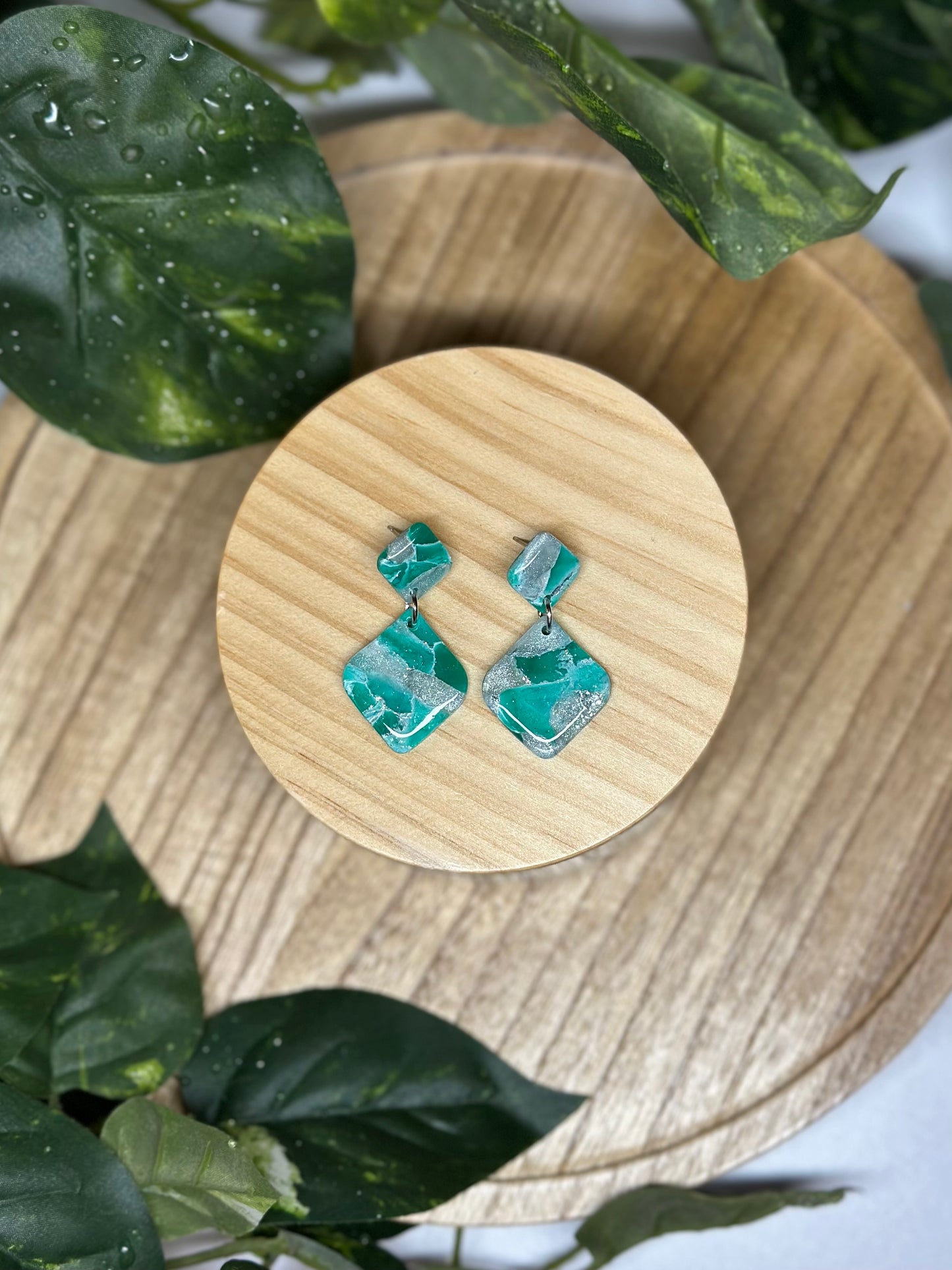 Tilted Square Earrings - Green
