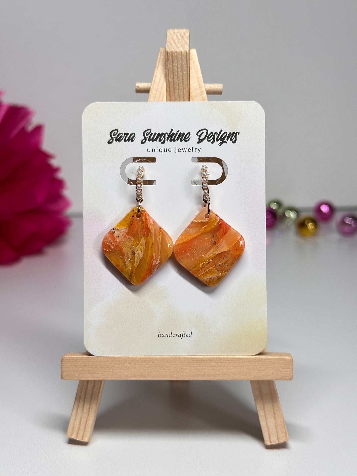 Tilted Square Earrings - Orange
