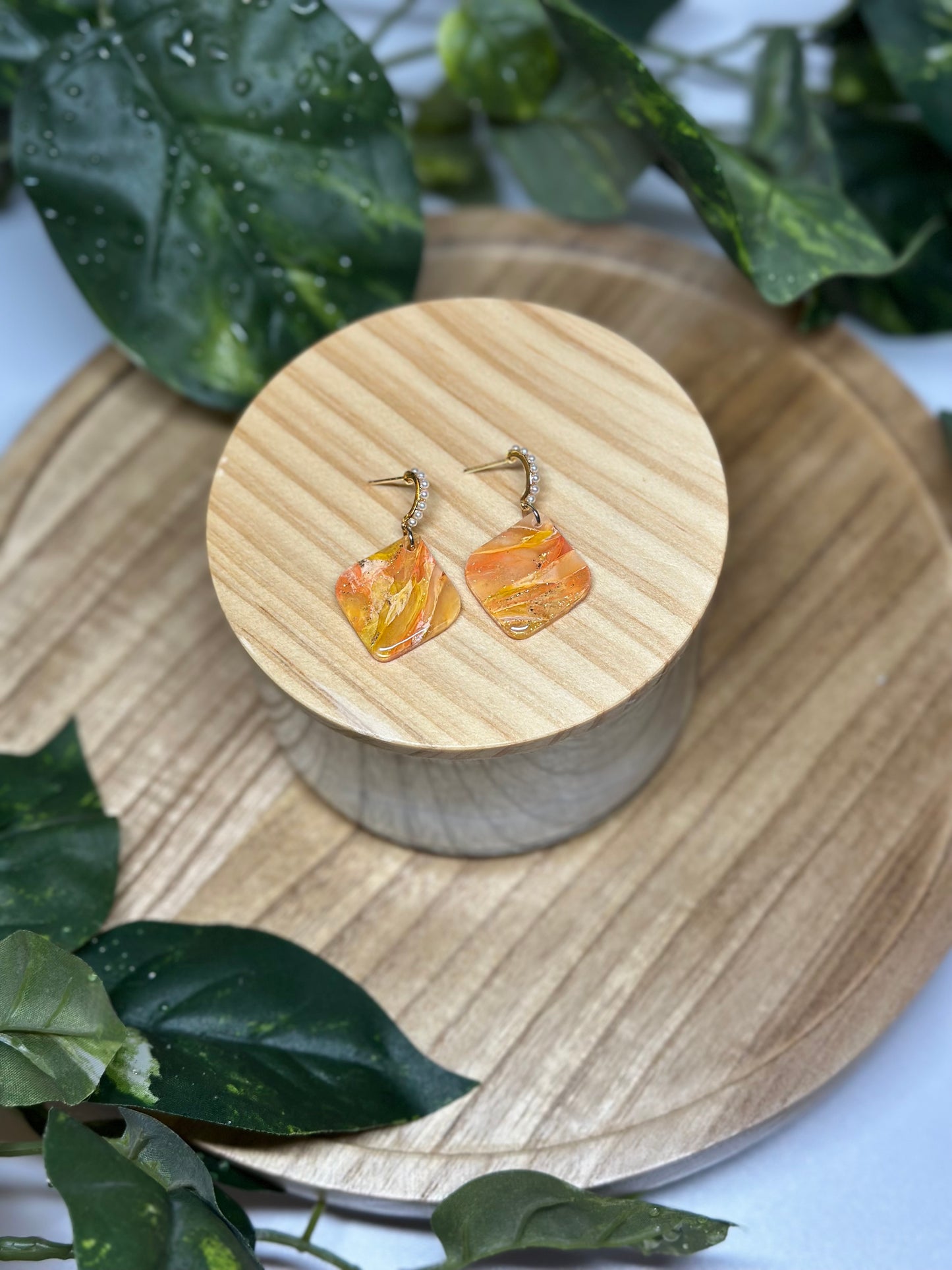 Tilted Square Earrings - Orange