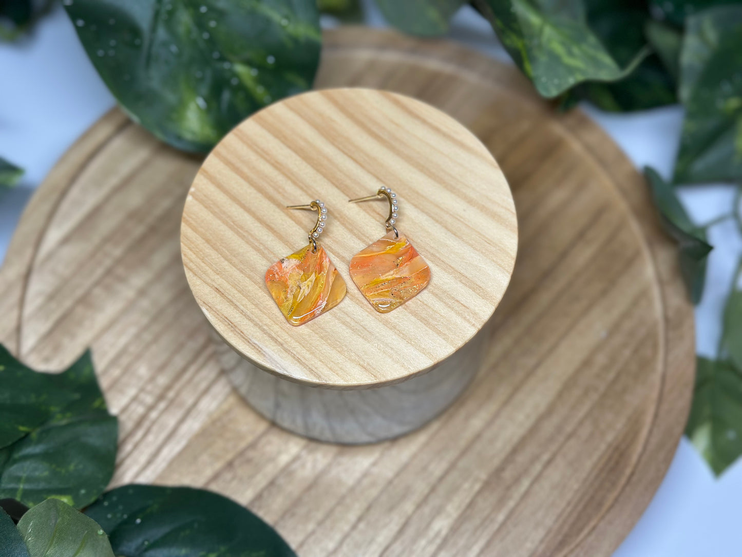 Tilted Square Earrings - Orange