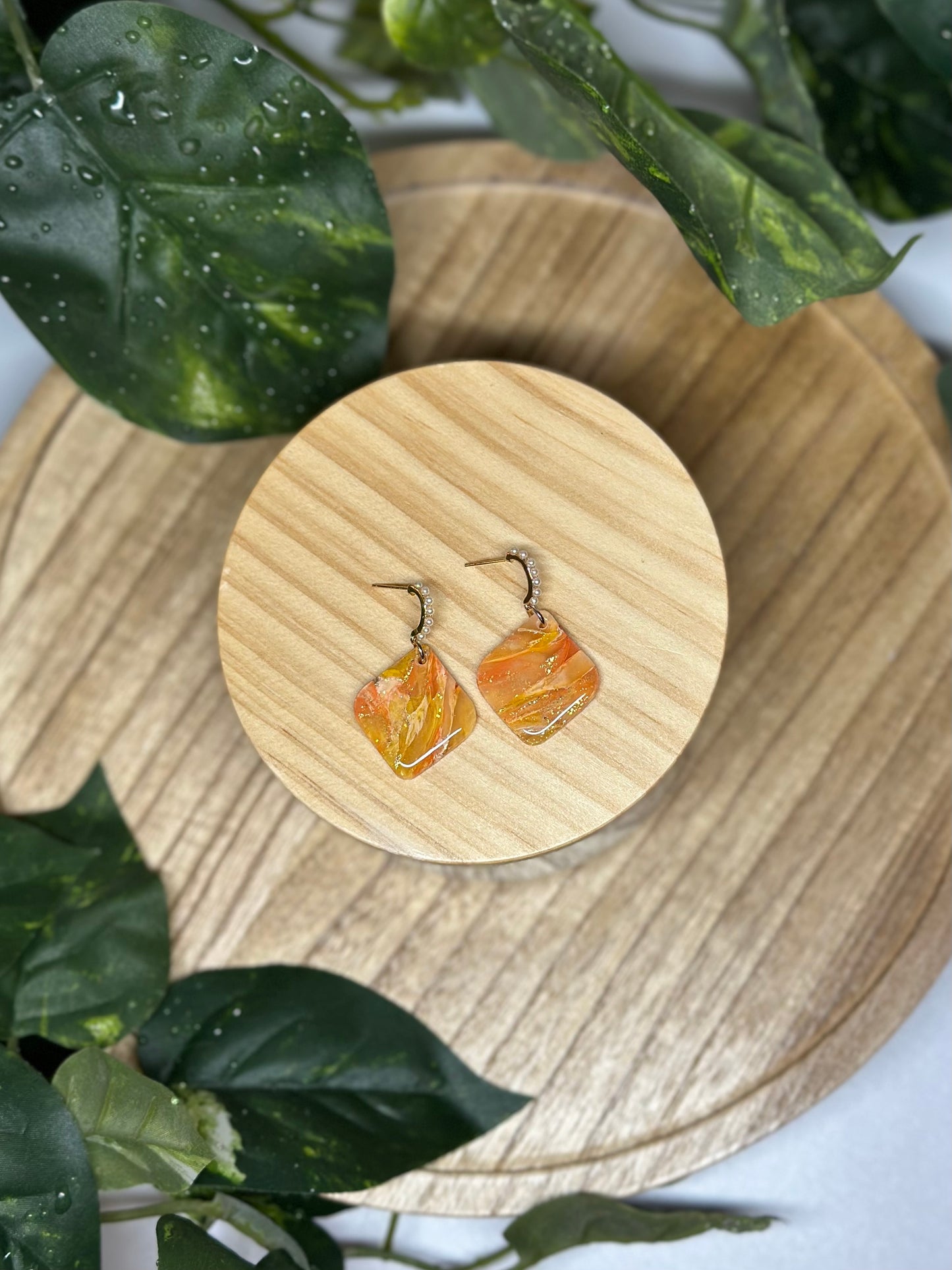 Tilted Square Earrings - Orange