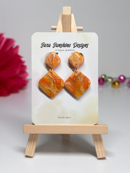 Tilted Square Earrings - Orange 2
