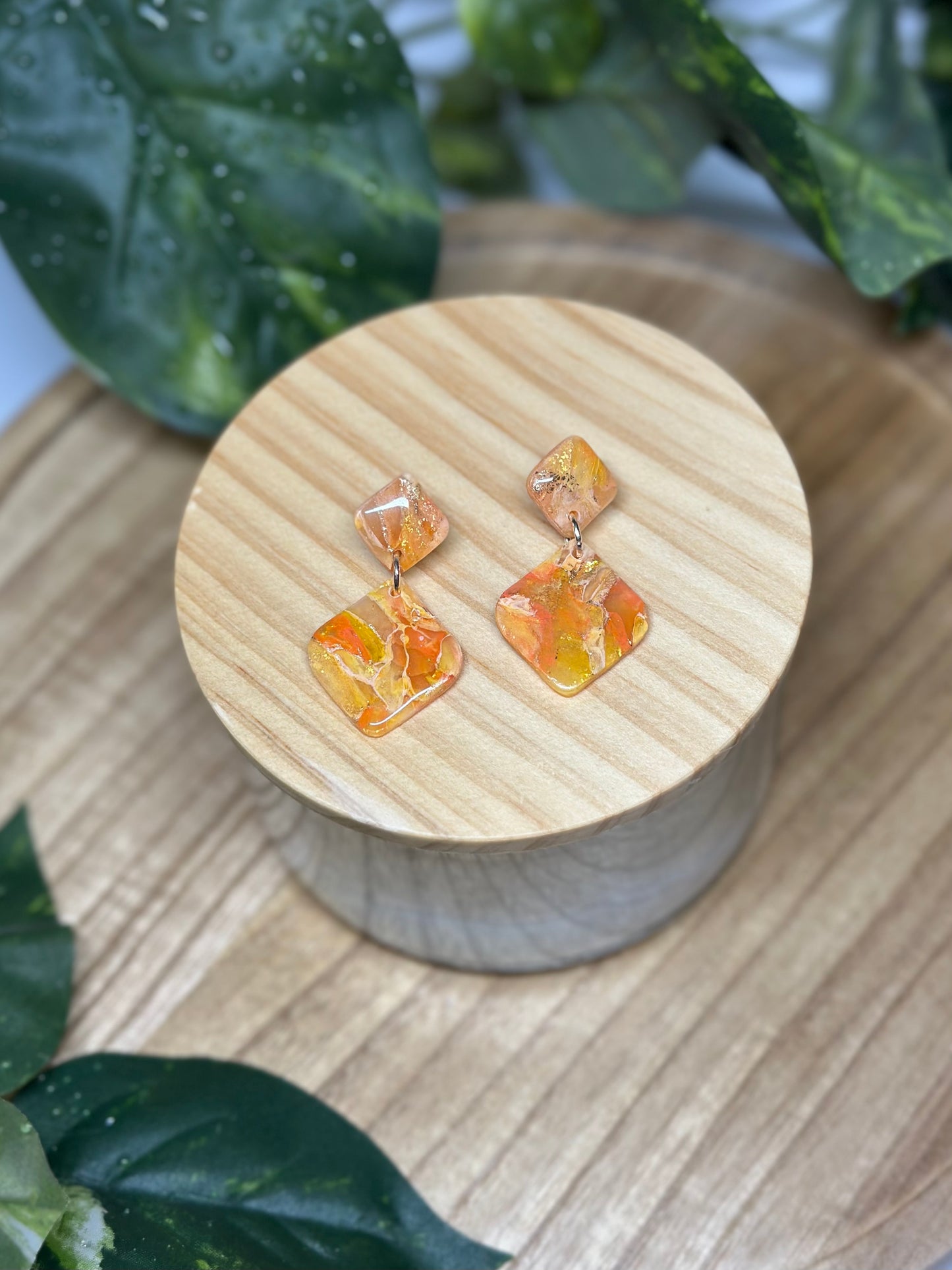 Tilted Square Earrings - Orange 2