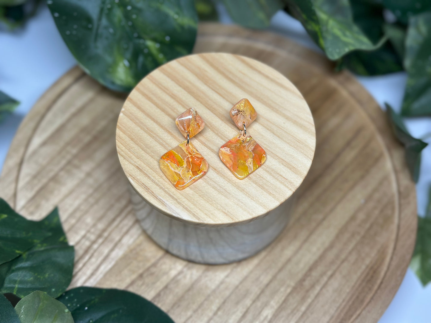 Tilted Square Earrings - Orange 2
