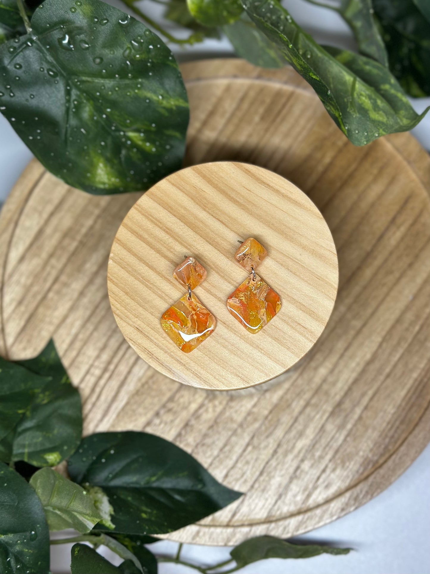 Tilted Square Earrings - Orange 2