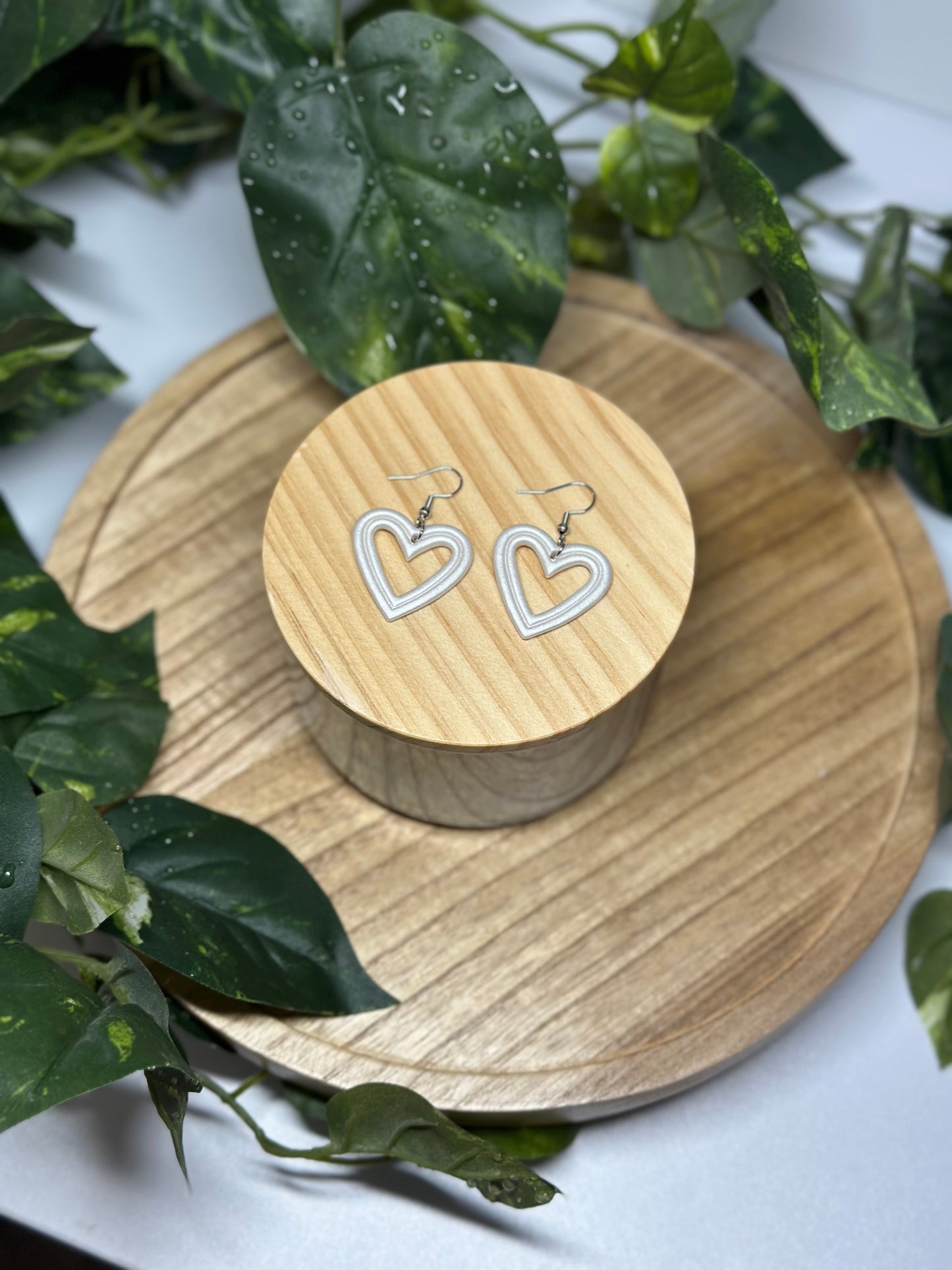 Heart Cutout Earrings - White