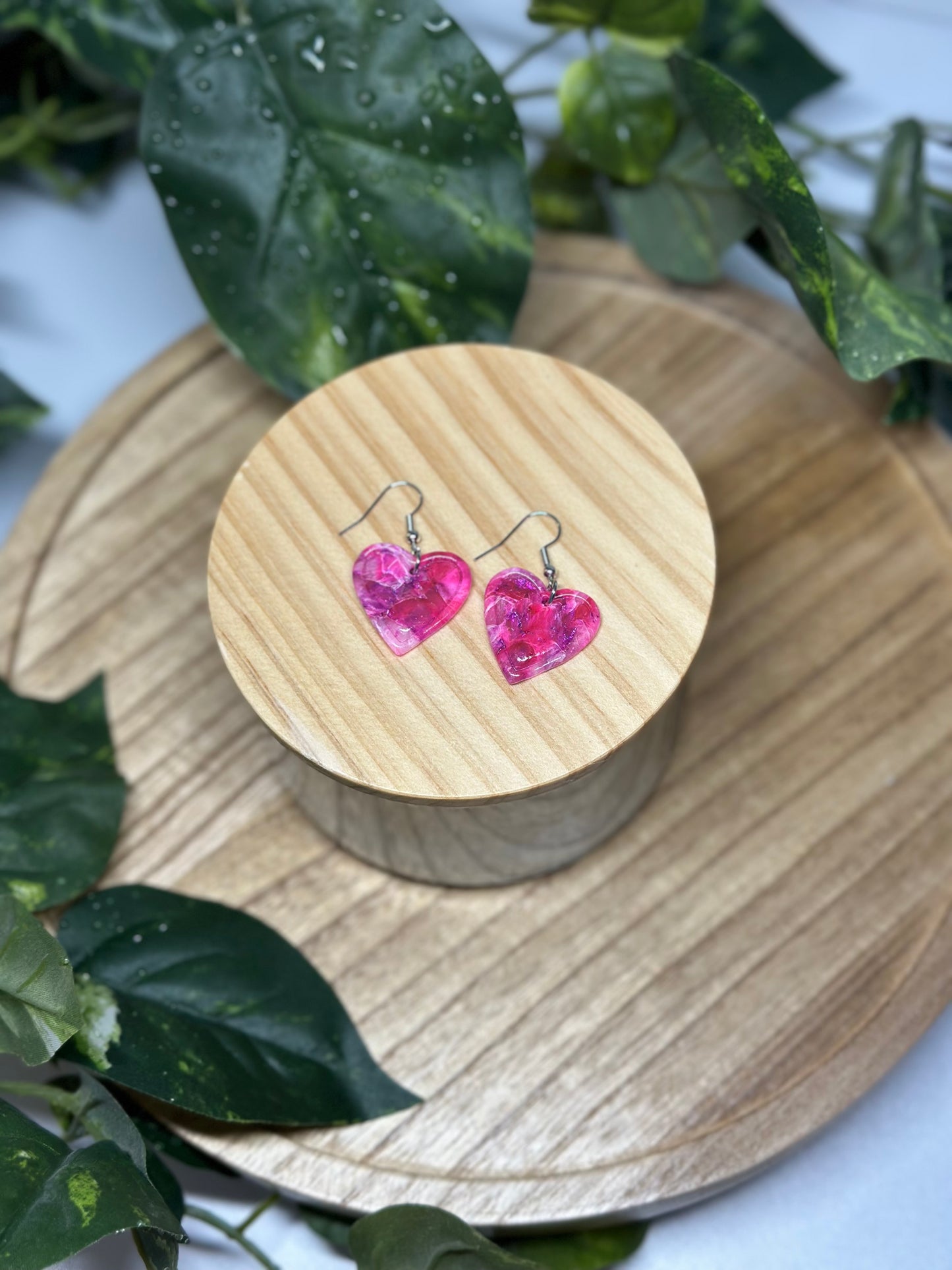 Heart Earrings - Fuchsia