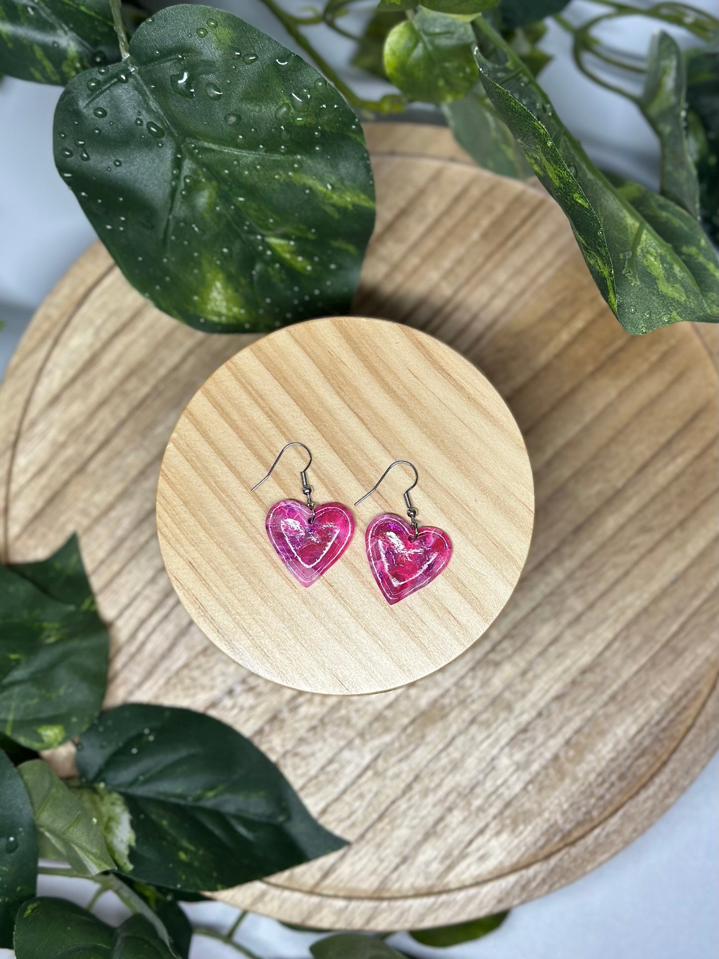 Heart Earrings - Fuchsia