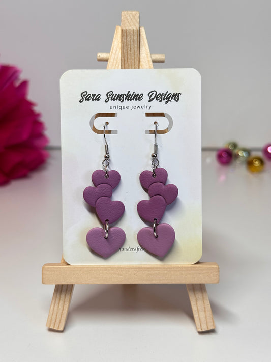 Multi Heart Dangle Earring - Purple Ombre