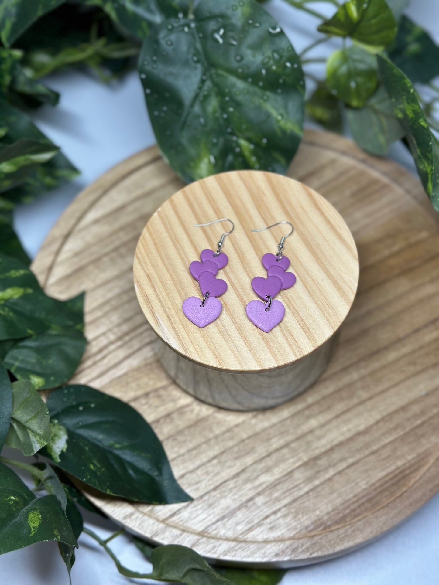 Multi Heart Dangle Earring - Purple Ombre
