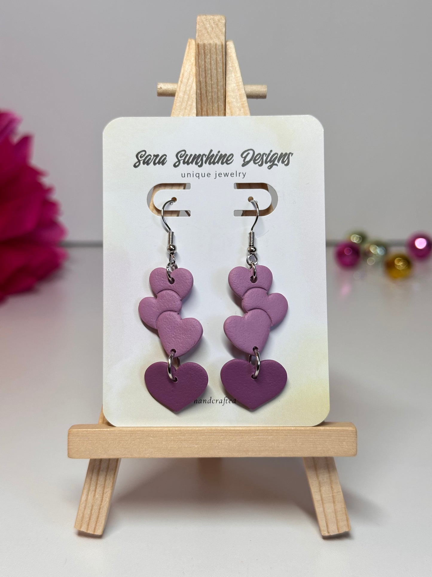 Multi Heart Dangle Earrings - Purple Ombre 2