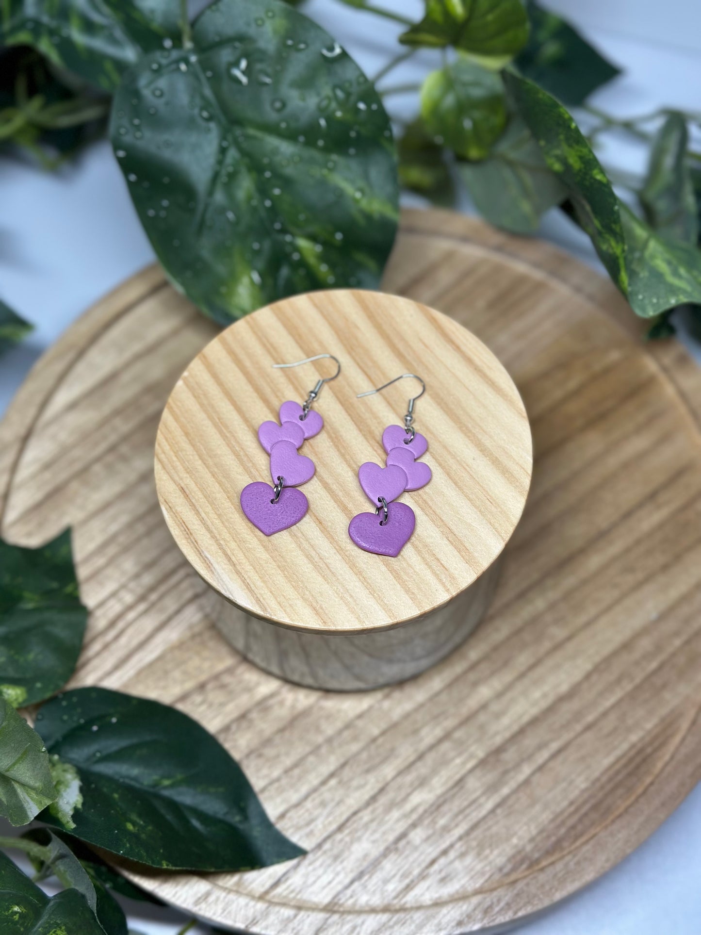 Multi Heart Dangle Earrings - Purple Ombre 2