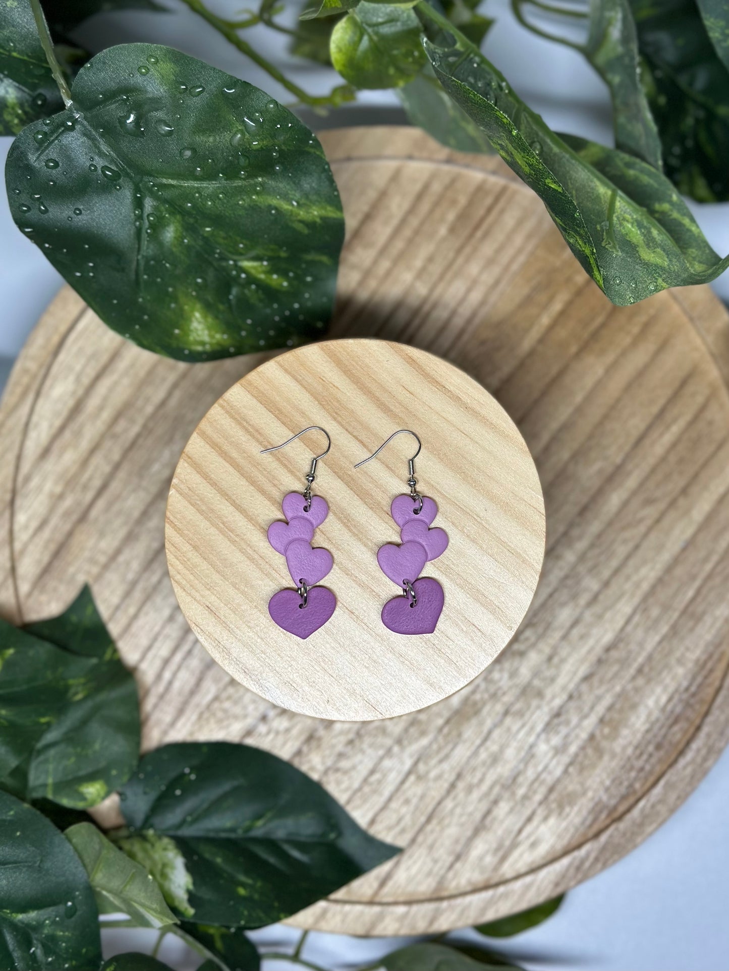 Multi Heart Dangle Earrings - Purple Ombre 2