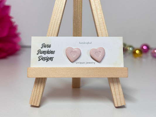 Heart Stud Earrings - Light Pink