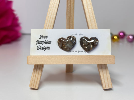 Heart Stud Earrings - Gold & Black