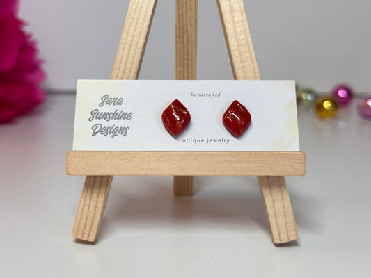 Diamond Shape Stud Earrings - Red 2