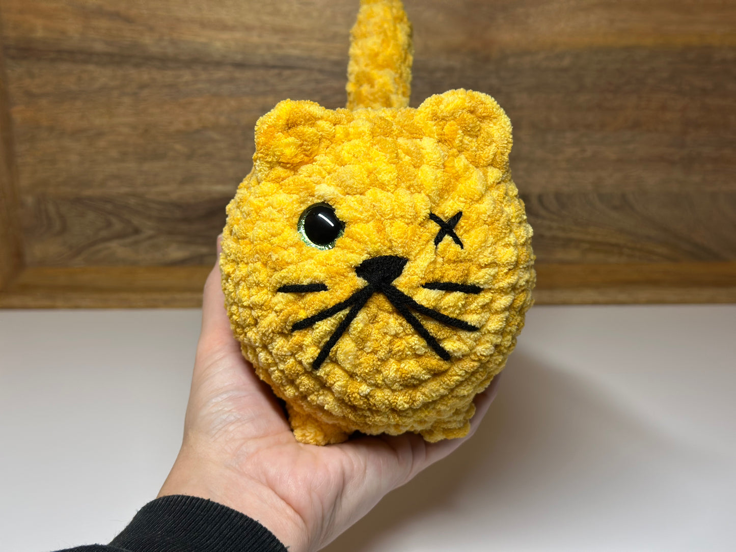 Crocheted Loaf Cat - One-Eyed Orange Tabby