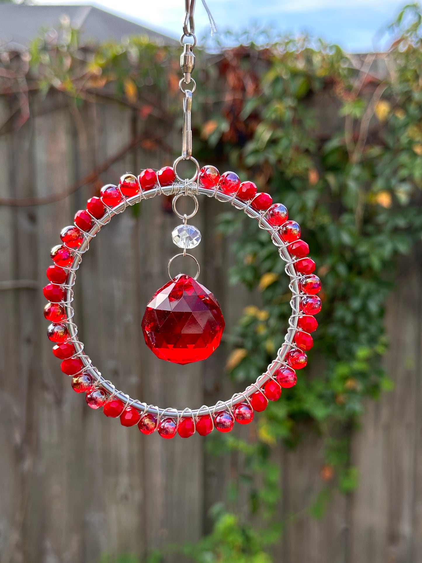 Mini-Malist Suncatcher / Red Crystal / 3 Inch Ring / Rainbow Maker / Car Charm / Window Decor