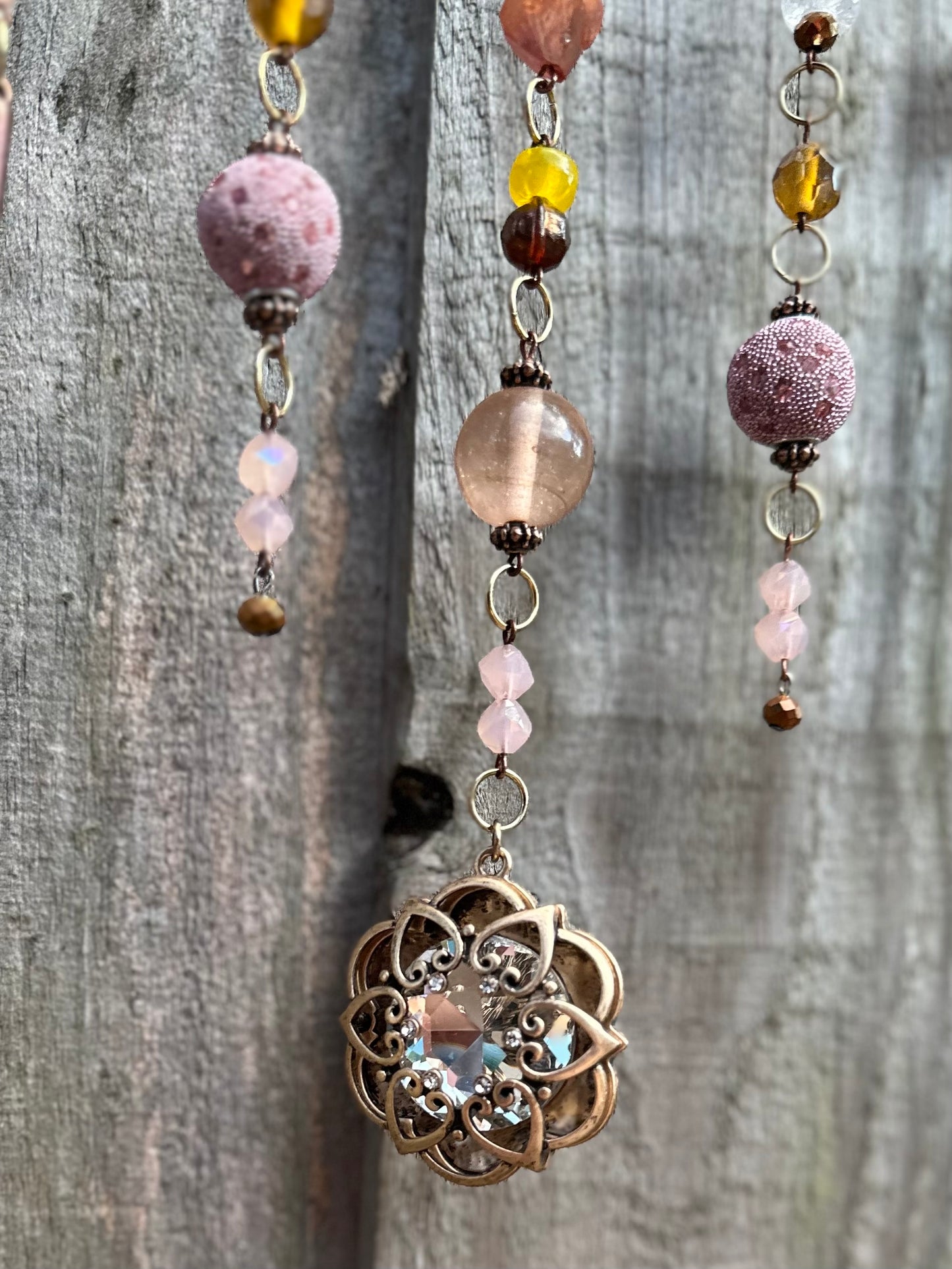 Rosé Champagne Beaded Suncatcher / Wall Art / Wall Hanging / Cozy Decor / Beaded Driftwood / Rainbow Maker