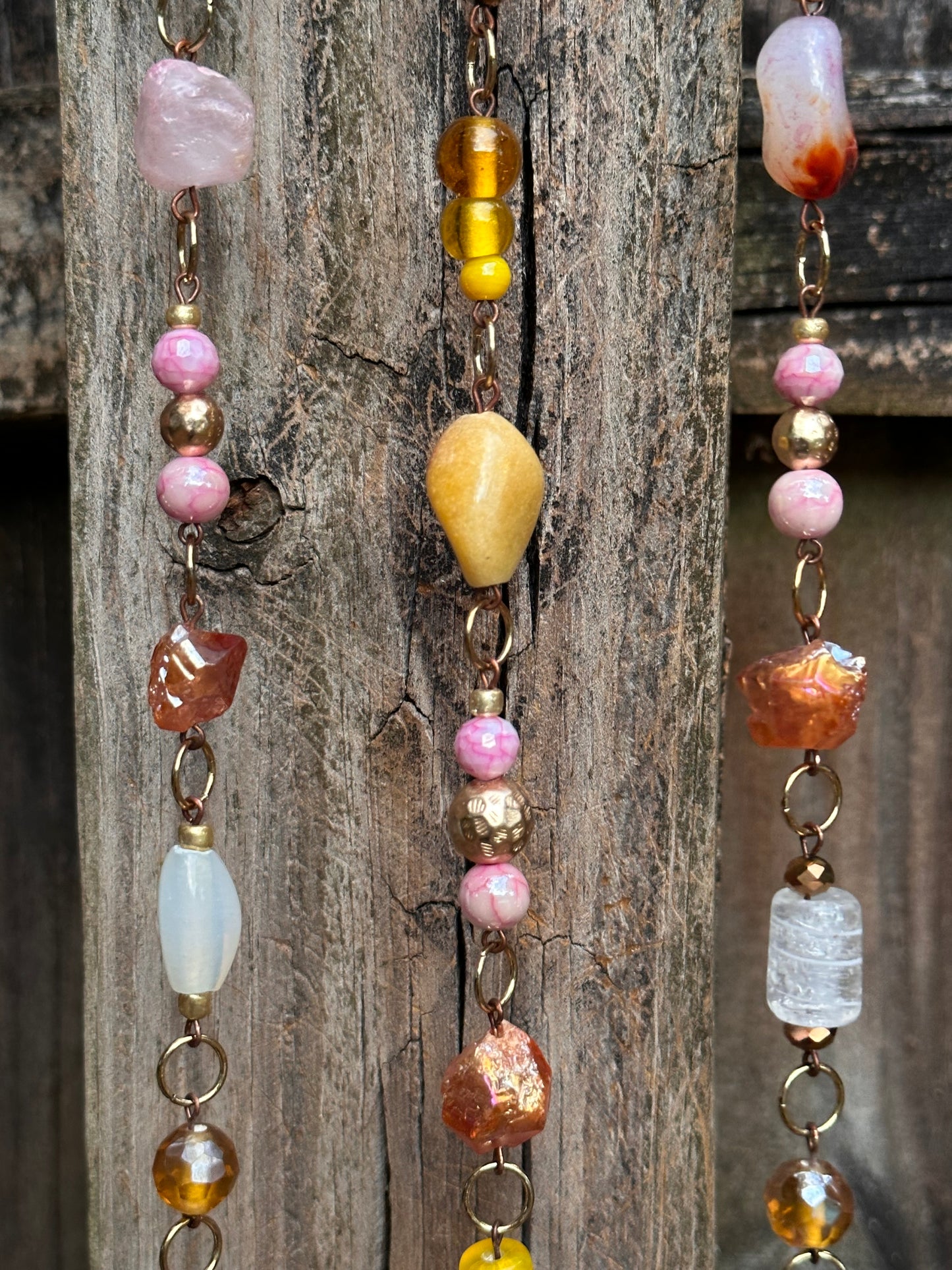 Rosé Champagne Beaded Suncatcher / Wall Art / Wall Hanging / Cozy Decor / Beaded Driftwood / Rainbow Maker