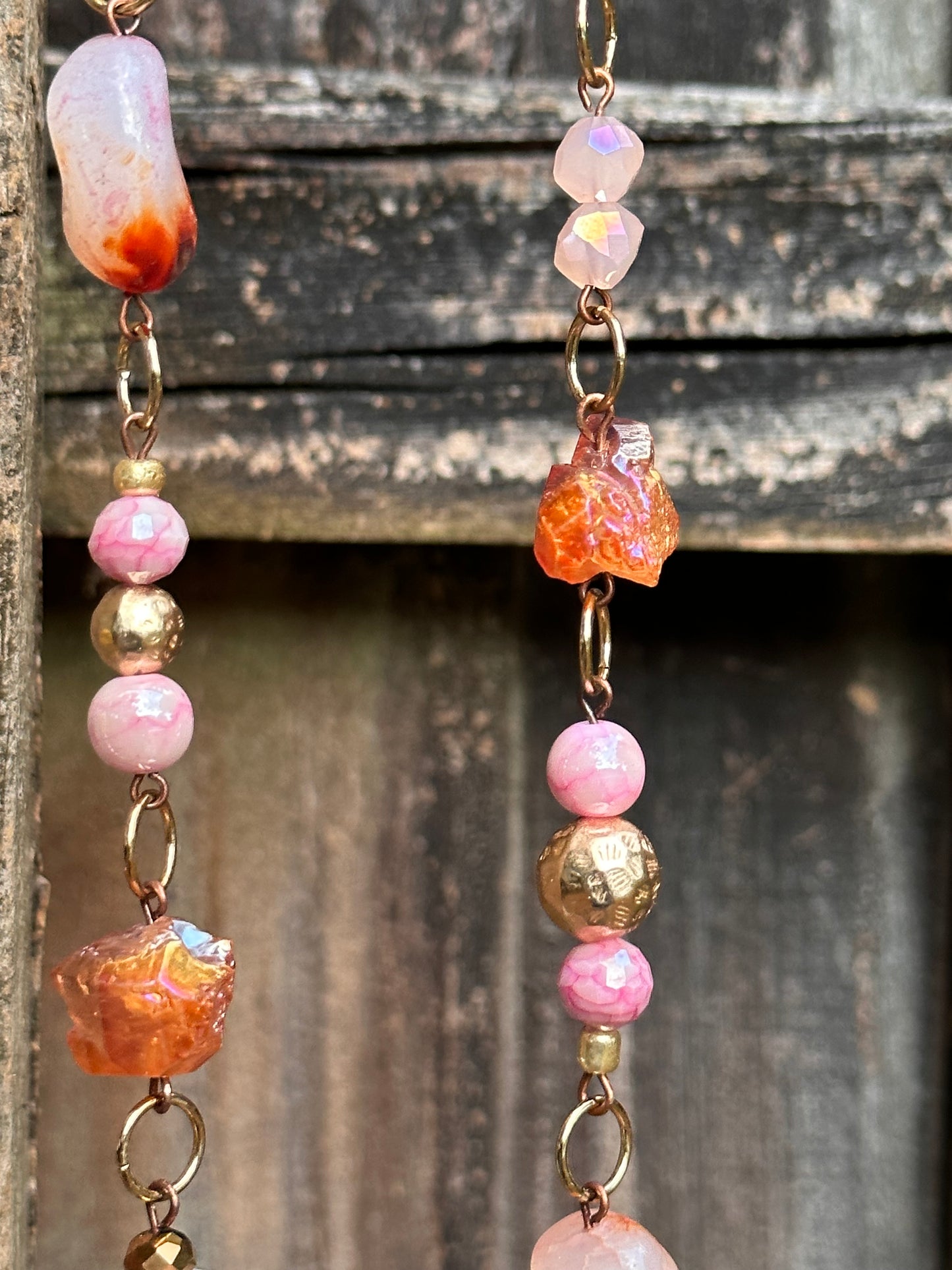 Rosé Champagne Beaded Suncatcher / Wall Art / Wall Hanging / Cozy Decor / Beaded Driftwood / Rainbow Maker